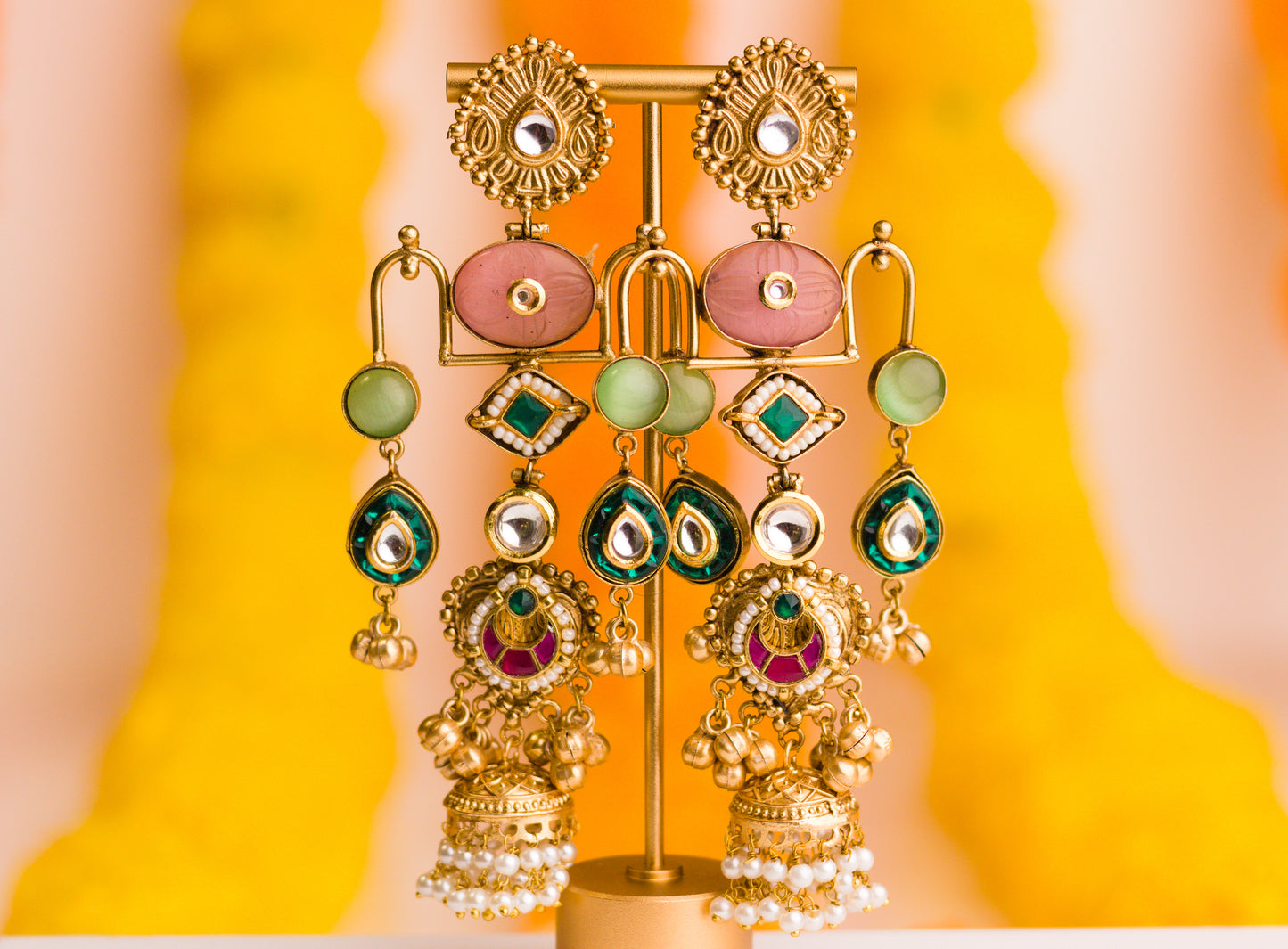 Pink and Aqua Tarazoo Jhumkas