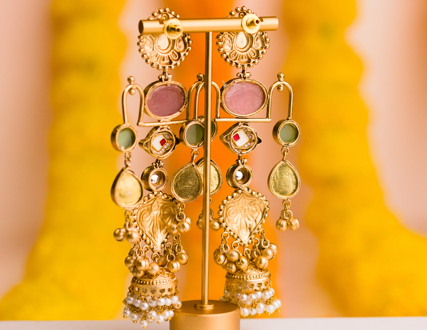 Pink and Aqua Tarazoo Jhumkas