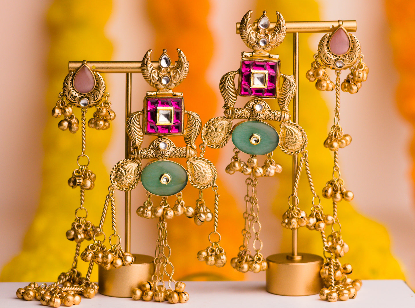 Rani Pachi Kundan Statement Earrings with Kaan Chains