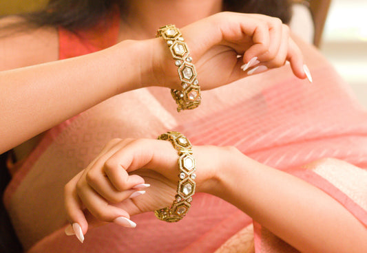 Geometric Polki and Stone Studded Bangles (Set of 2)
