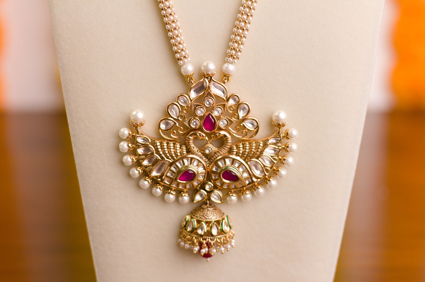 Polki Kundan and Pearl Mor Necklace Set