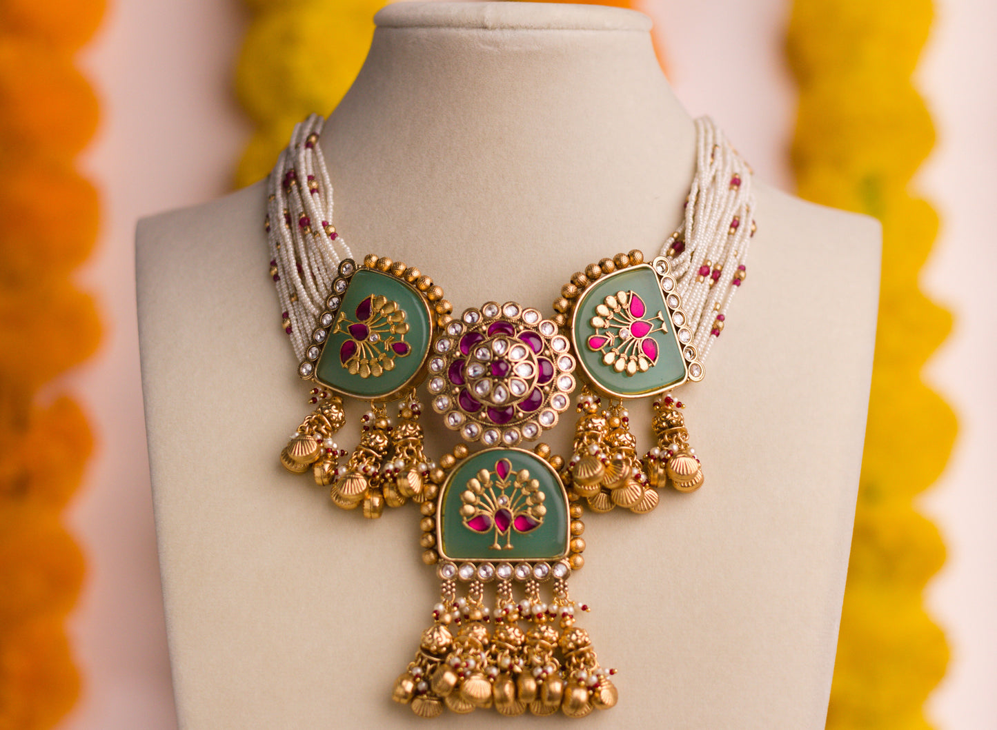 Rjwadi Polki Mor Inlay Necklace Set