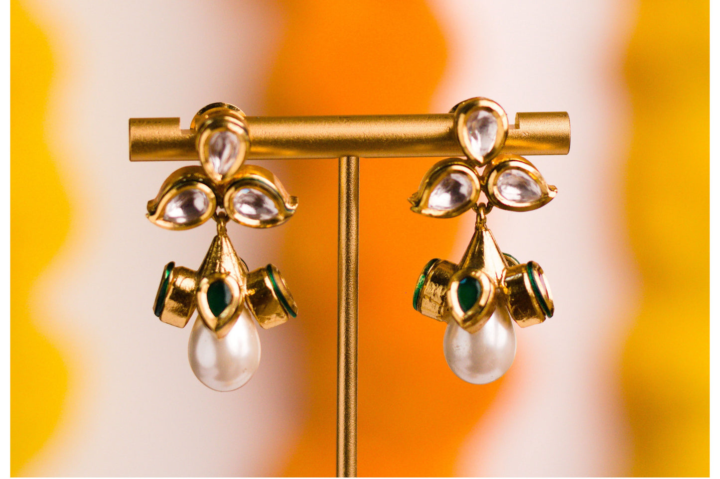 24K Gold Plated Polki and Tear Drop Pearl Choker Set