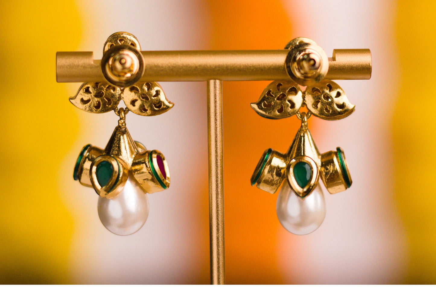 24K Gold Plated Polki and Tear Drop Pearl Choker Set