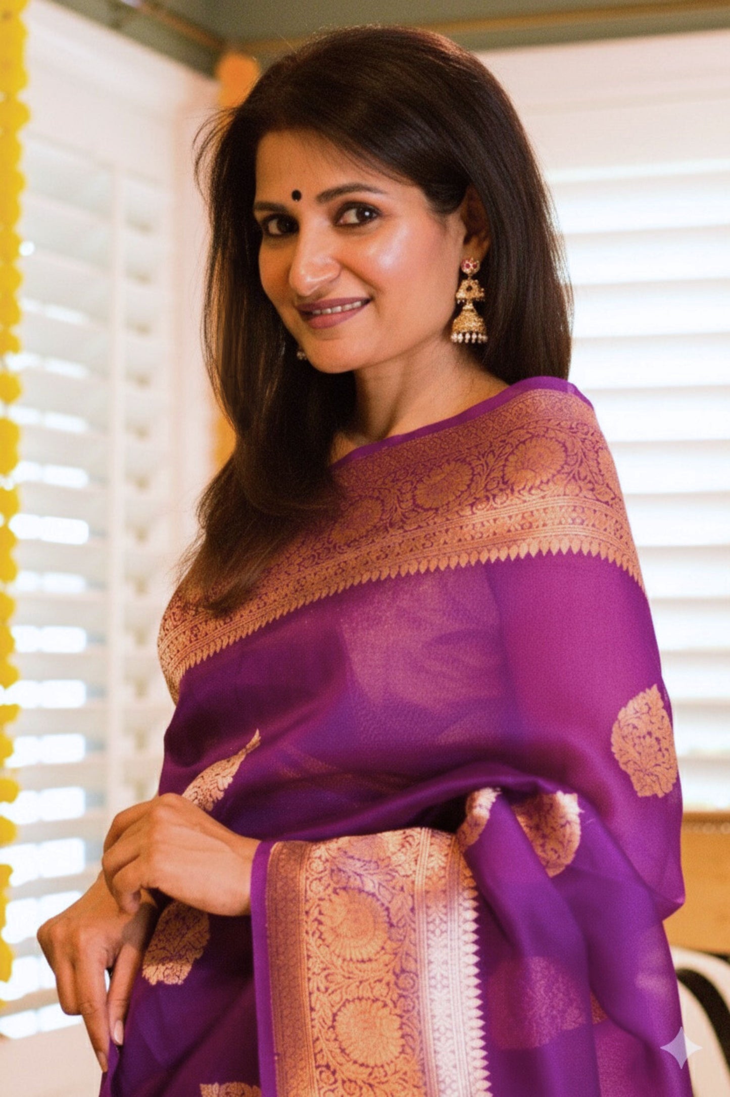 Purple Pure Kora Silk Banarasi Handloom Saree With Gold Zari